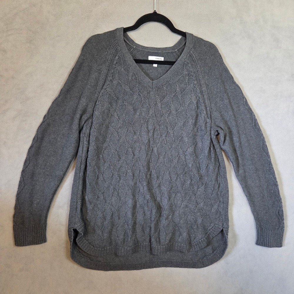 Sonoma V-Neck Cable Knit Sweater Women's Size XXL Cozy Casual Classic Office